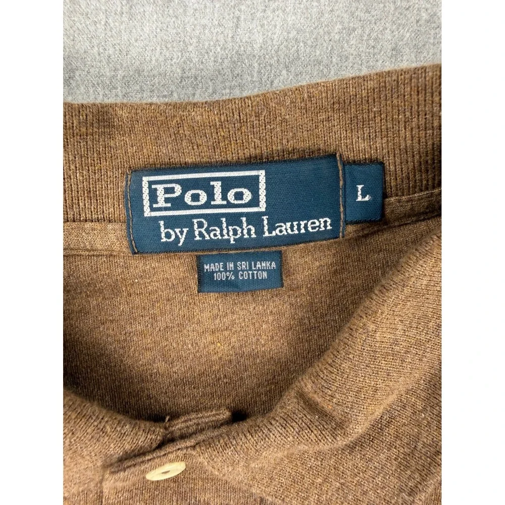 Polo Ralph Lauren Mens Brown Long Sleeve Cotton Polo Shirt Large L‎ Pony Logo